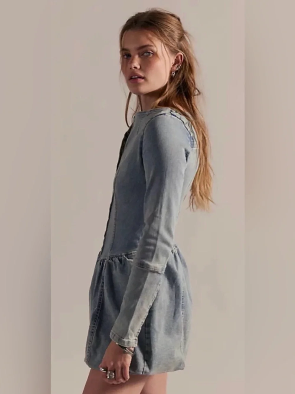 Free People We The Free Kent Denim Mini Dress. NWT. Ice crush